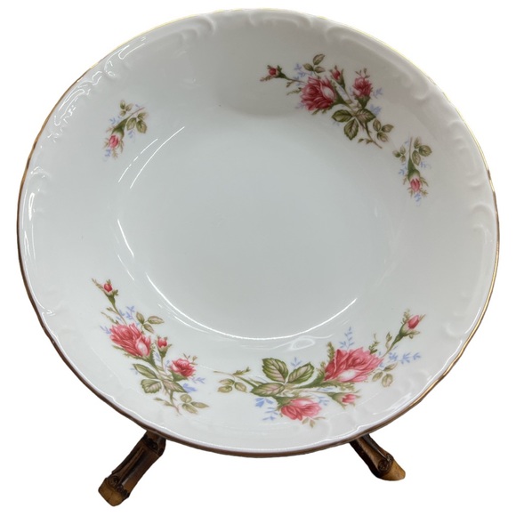 Vintage Grant Crest Royal Rose Fine China Serving Bowl 9” Gold Trim - Picture 1 of 6